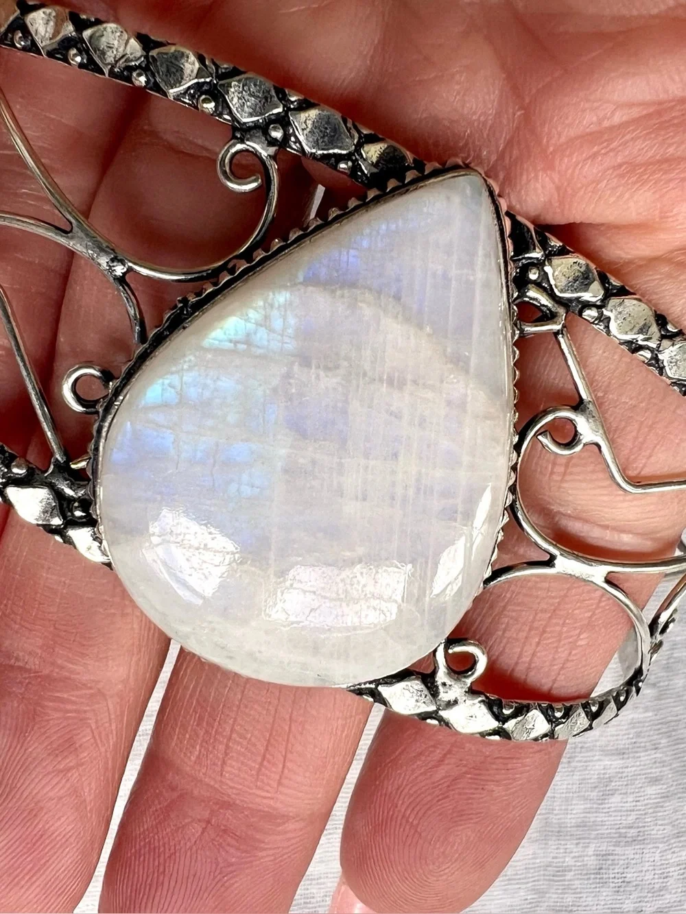 925 Mystical Flash Rainbow Moonstone Cuff Bracelet